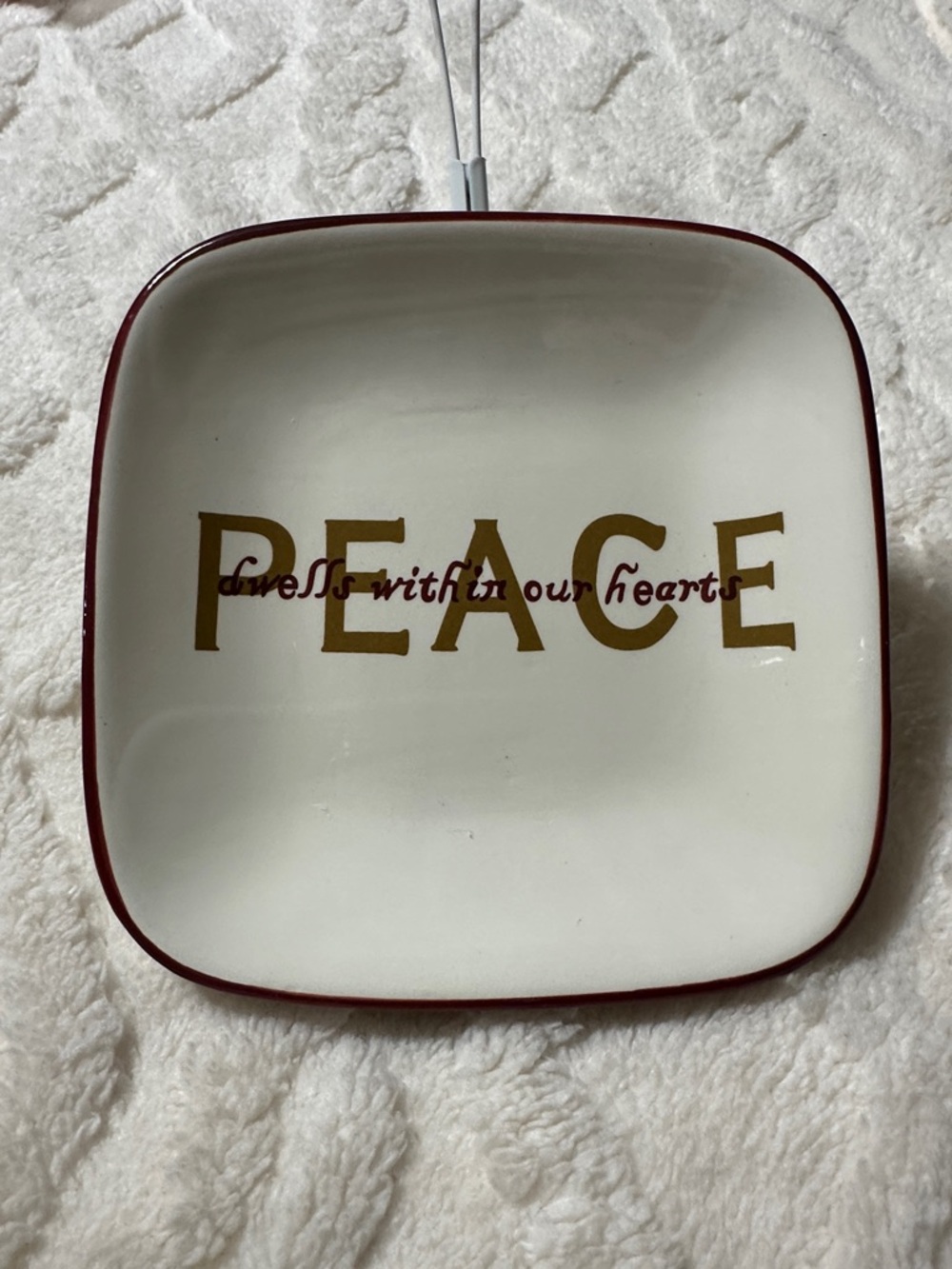 Ivory Burgundy Gold Small Square Catch All Trinket Snack Dish